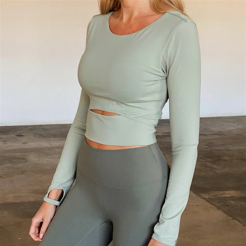 Adanola mint green long sleeve top S